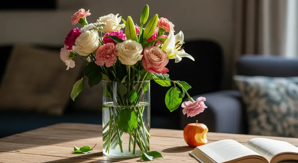 Exemplo de erro comum em arranjos de flores simples com excesso de flores