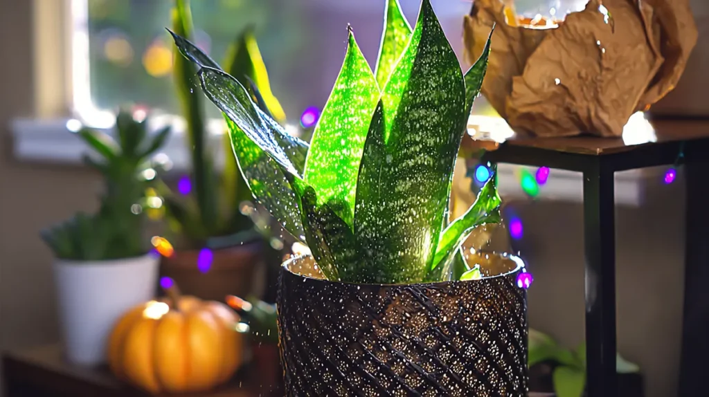Espada-de-São-Jorge em vaso no quarto, planta conhecida por liberar oxigênio à noite