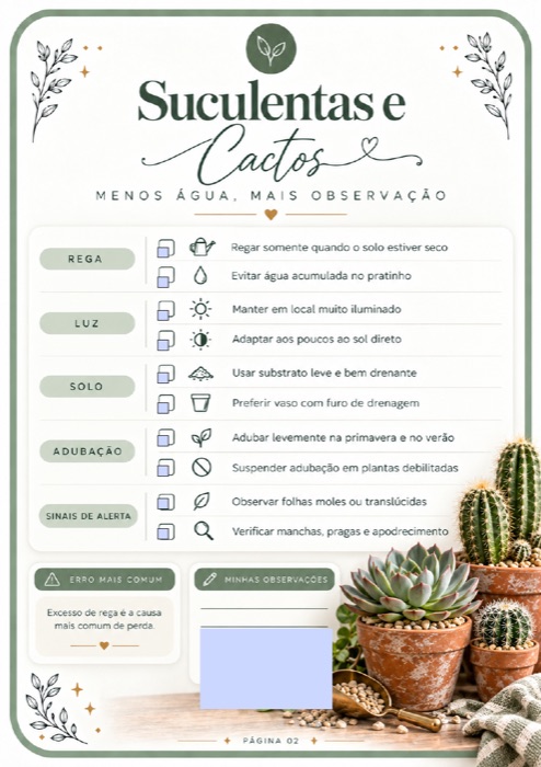 Página interna — Checklist de Cuidados por Tipo de Planta