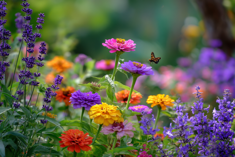plantas que atraem polinizadores, como lavanda, girassol