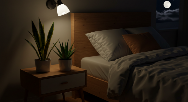Plantas que liberam oxigênio à noite em ambiente tranquilo e iluminado pela lua.
