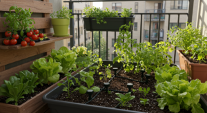 Horta caseira com sistema automático de irrigação.