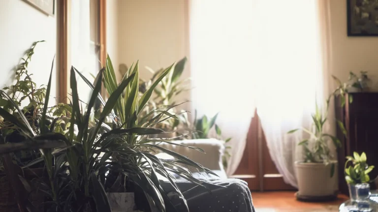 Plantas de interior em sala bem iluminada com luz natural entrando pela janela