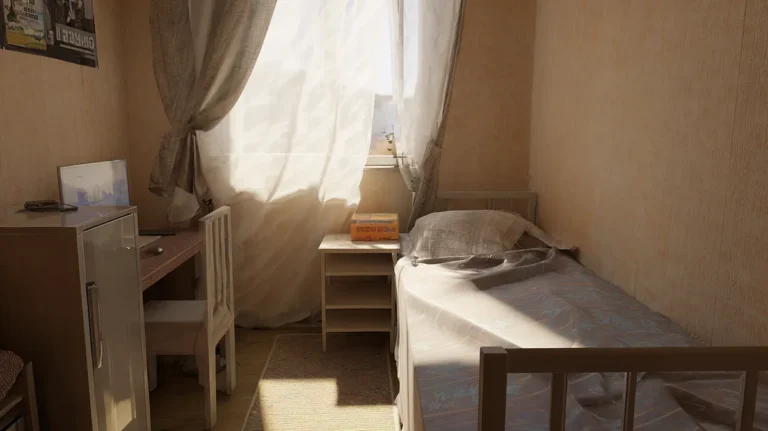 Quarto pequeno decorado com cores claras, luz natural e móveis funcionais